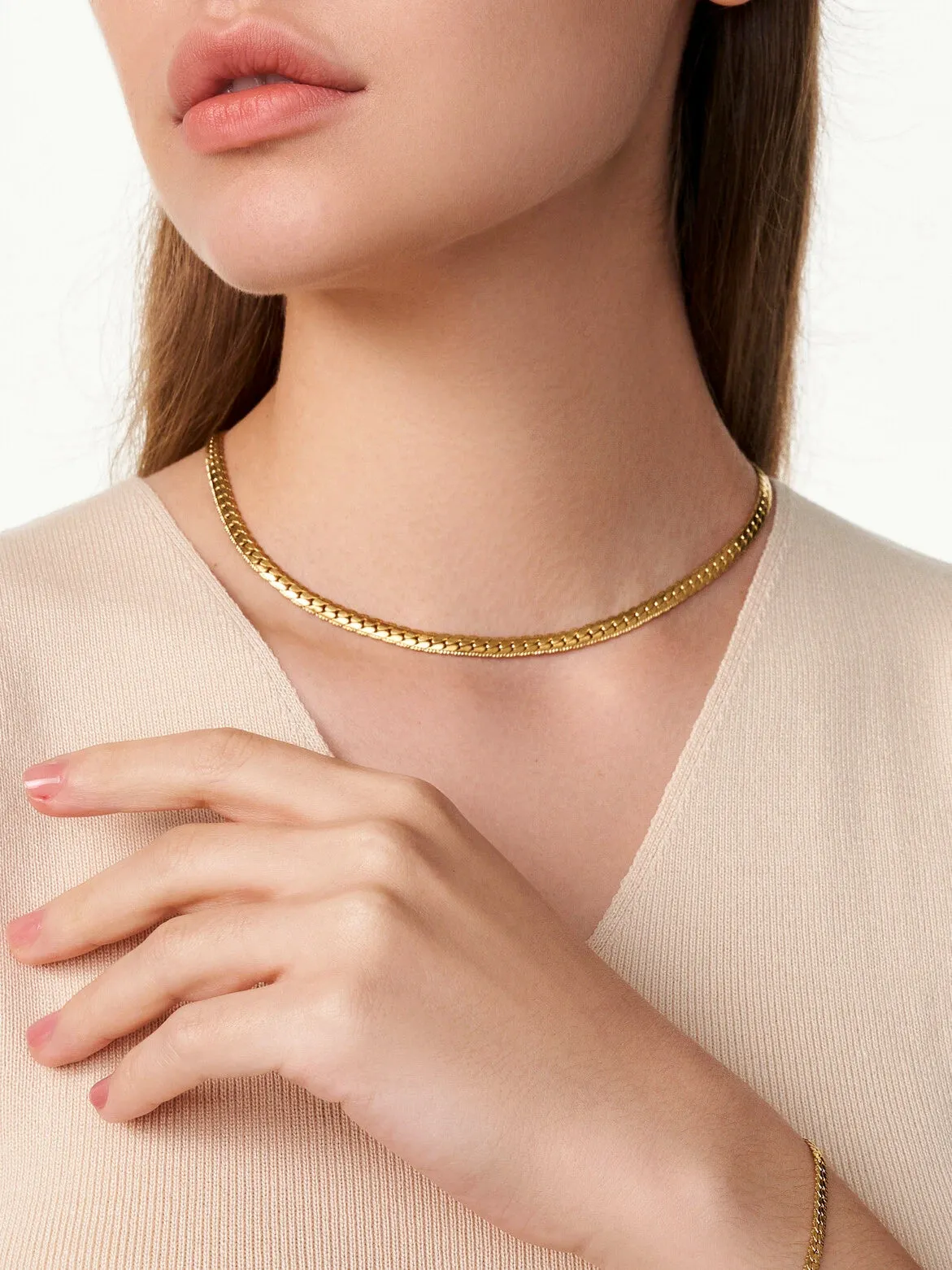 Unisex Herringbone Chain Necklace